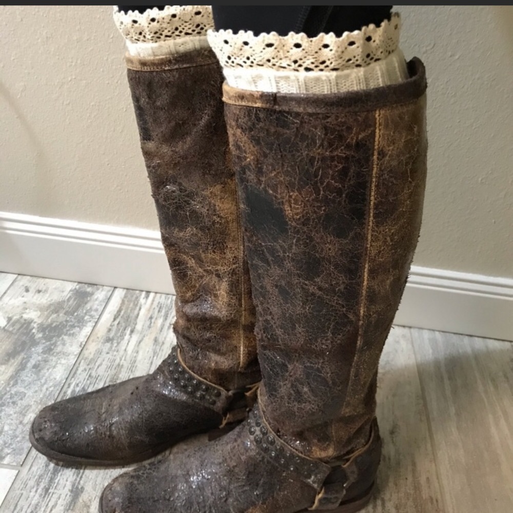 Boot sock bundle teal and cream lace